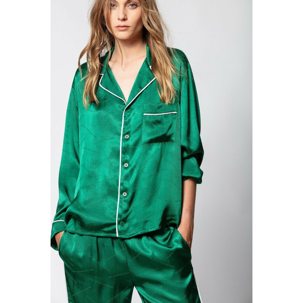 NWT Zadig & Voltaire Torre Jac Shirt Pajama Style Jungle Green Size S, M $238